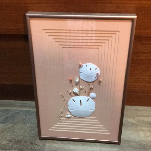 Vintage Framed Sand Dollars & Dried Flower Wall Art in a Pink Metal Frame - Picture 5 of 17